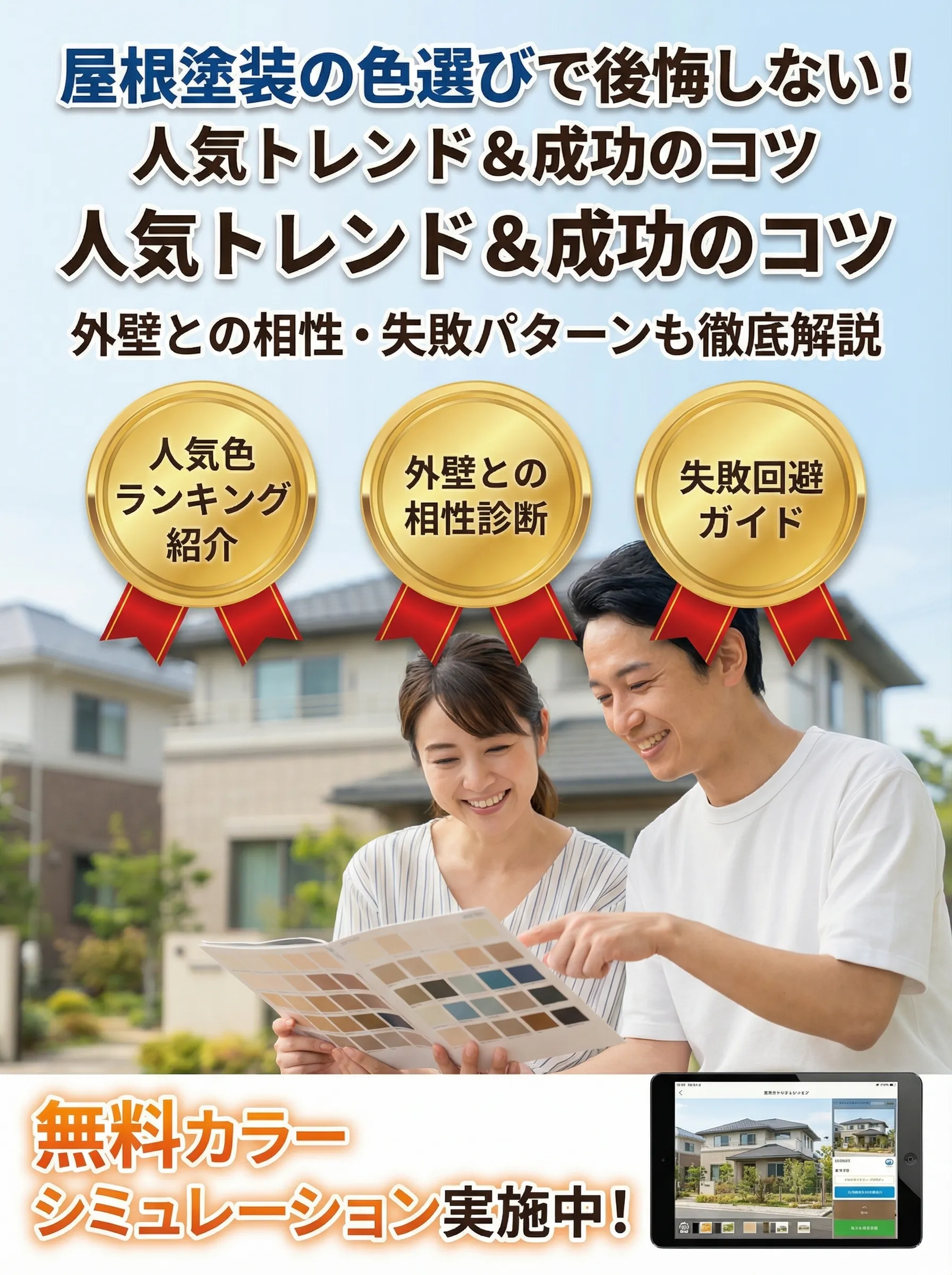 調和の取れた人気色の屋根と外壁が美しく並ぶ住宅イメージ