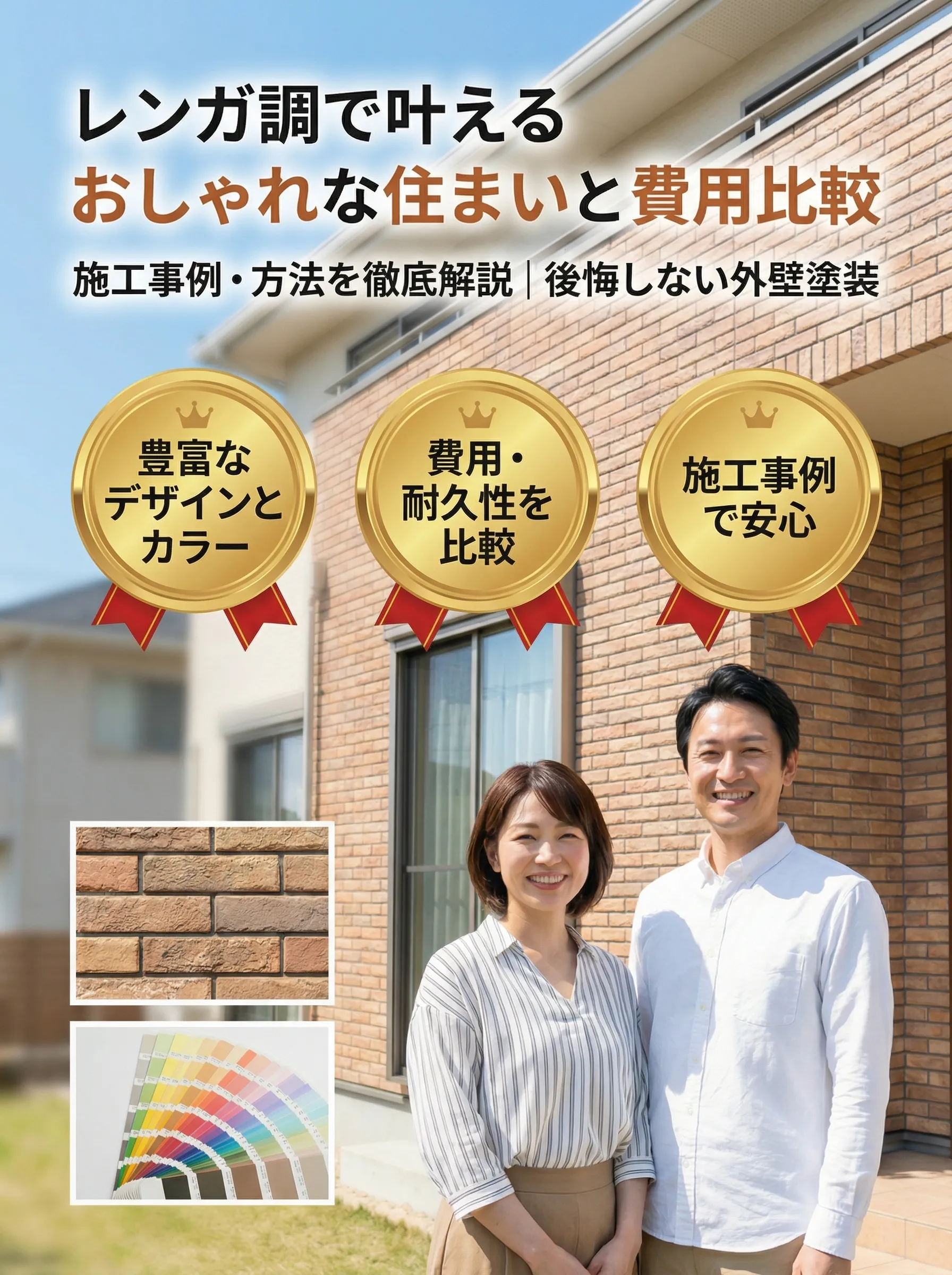 さまざまなレンガ調外壁塗装のビフォーアフター住宅写真
