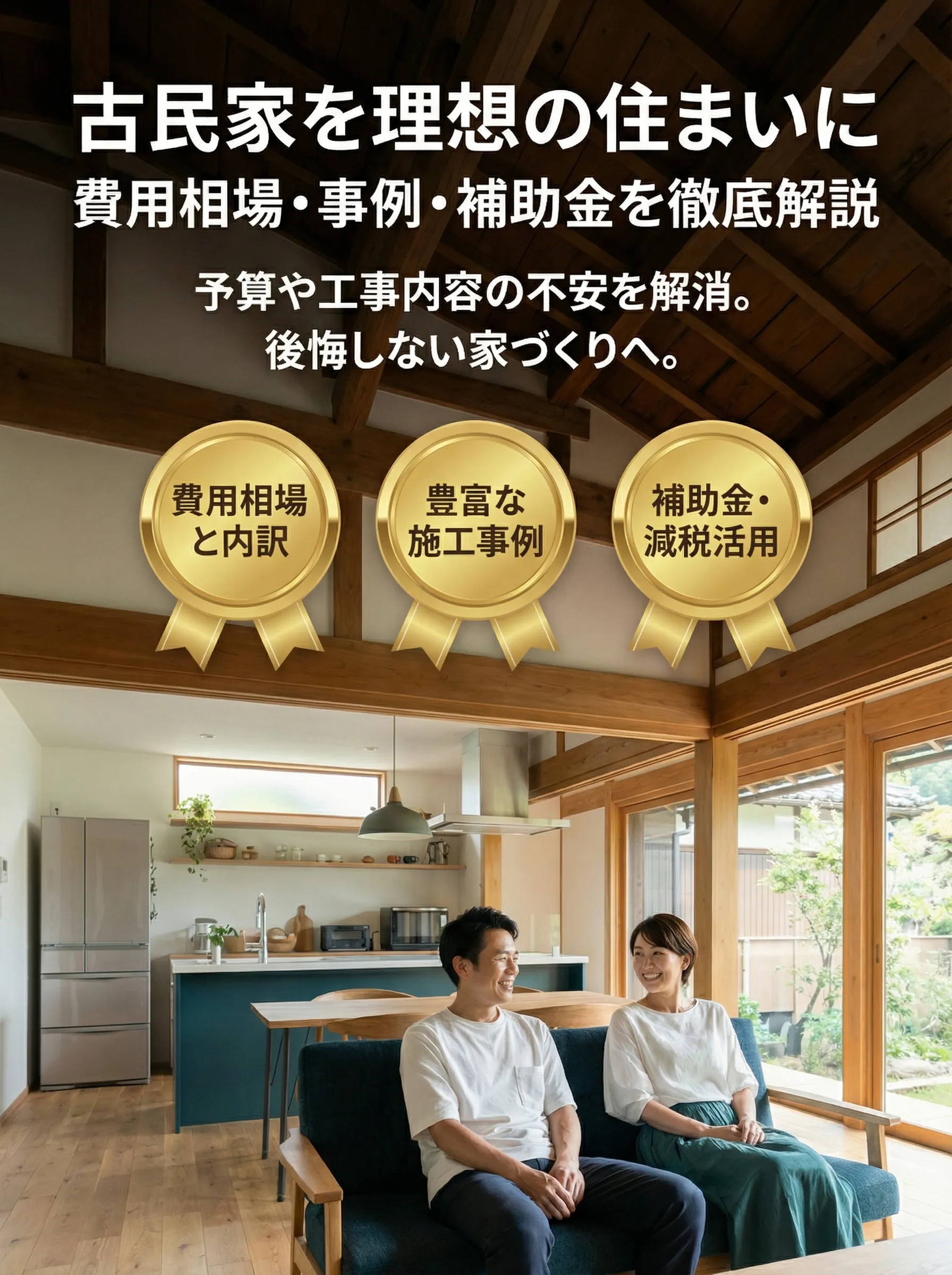 古民家フルリノベーション費用の相談をする家族とリフォーム会社スタッフ